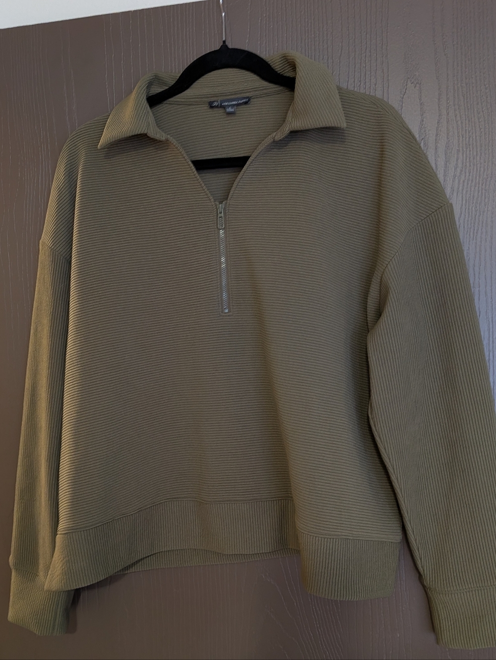 Olive Green Textured Quarter-Zip Pullover